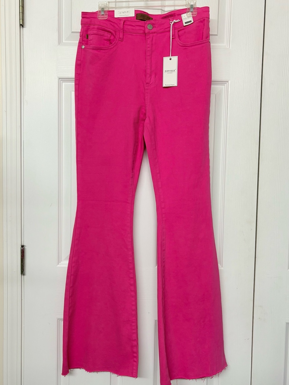 Judy Blue Elle High Waist Hot Pink Wide Leg Raw Hem Jeans Sz 13/31 NWT